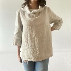 Bryn Walker Etta Light Linen Cowl Neck 3/4 Sleeve Shirt Size Small